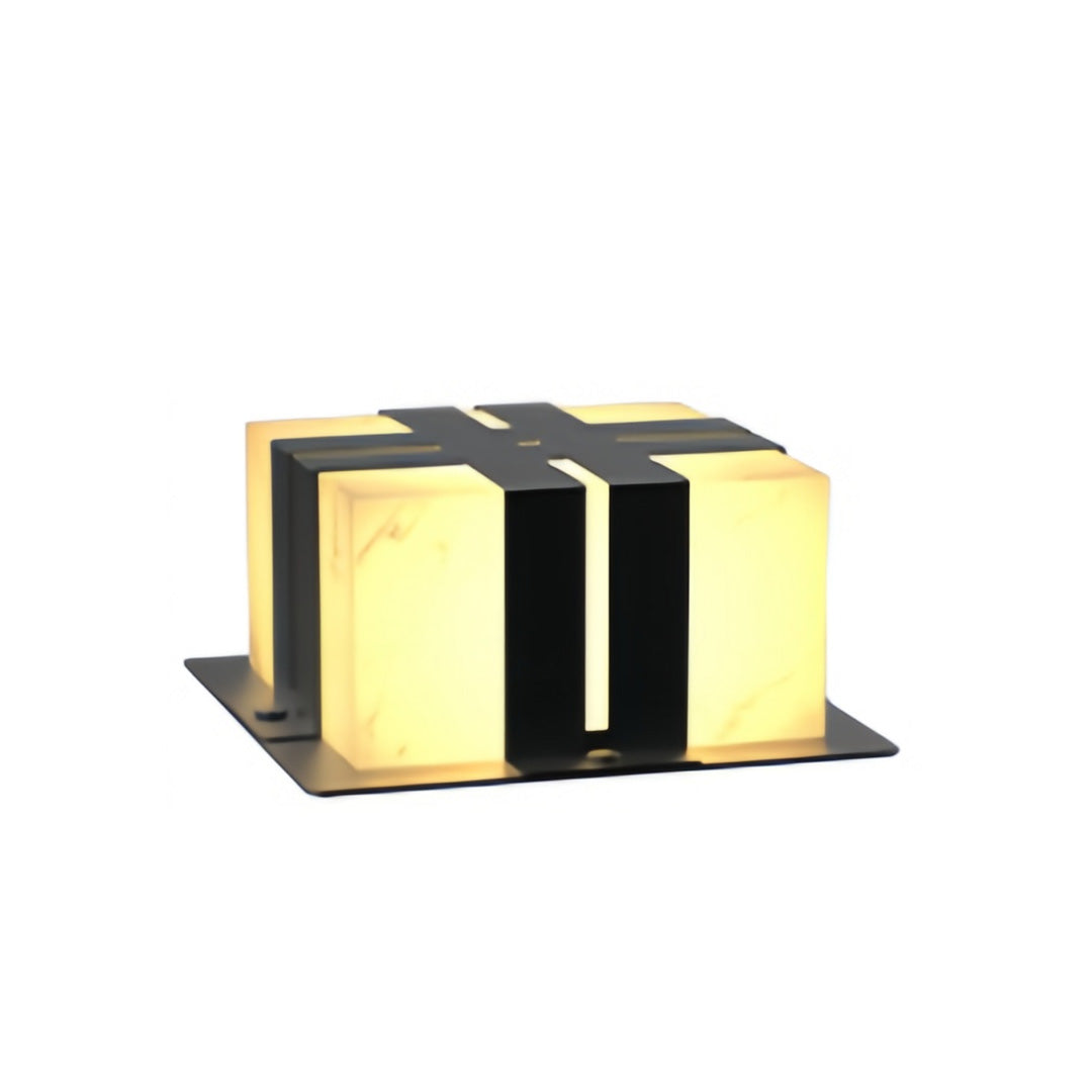 Contemporary outdoor wall lighting pillar LED light with geometric black and gold cube design