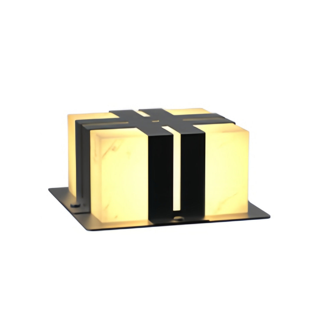 Contemporary outdoor wall lighting pillar LED fixture in sleek black and gold square configuration