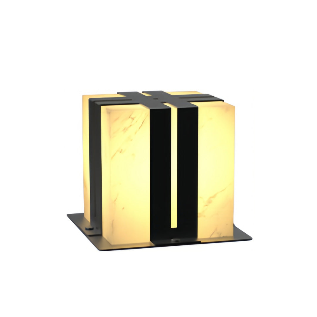 Contemporary outdoor wall lighting pillar LED fixture with vertical black gold stripe design