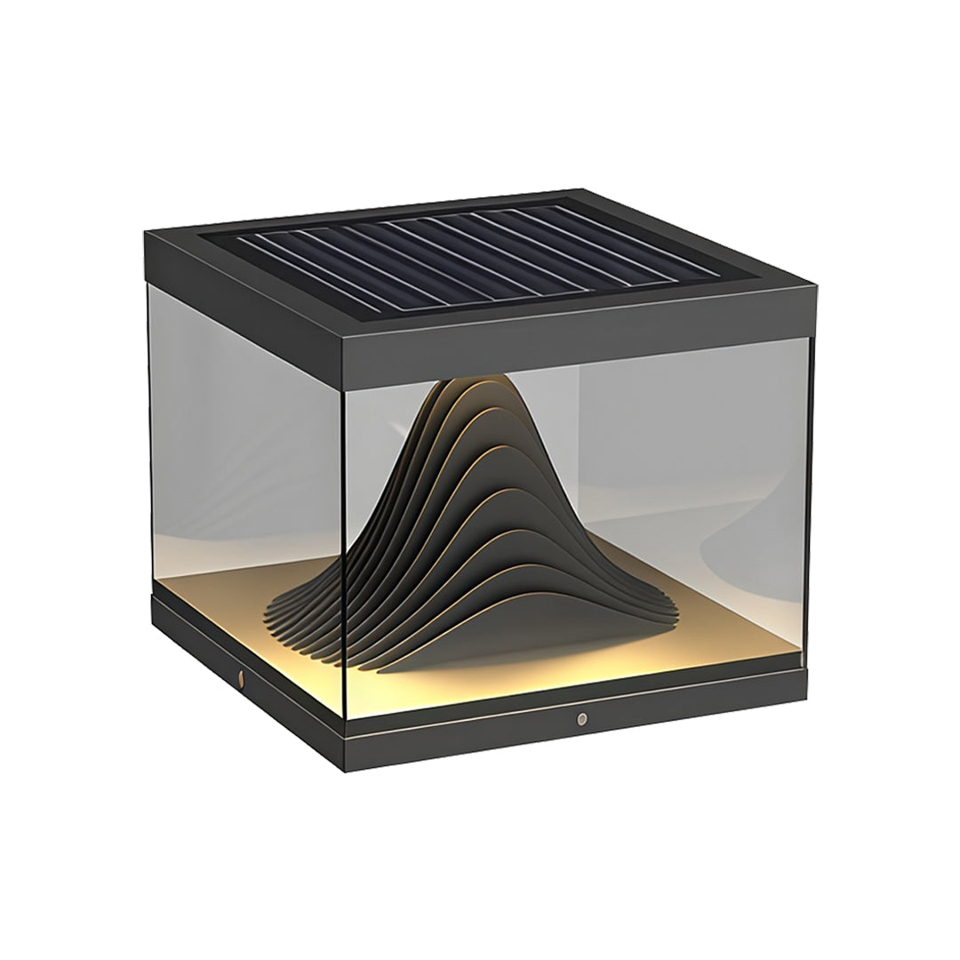 Contemporary outdoor wall lighting pillar fixture featuring elegant square profile with pyramid light centerpiece