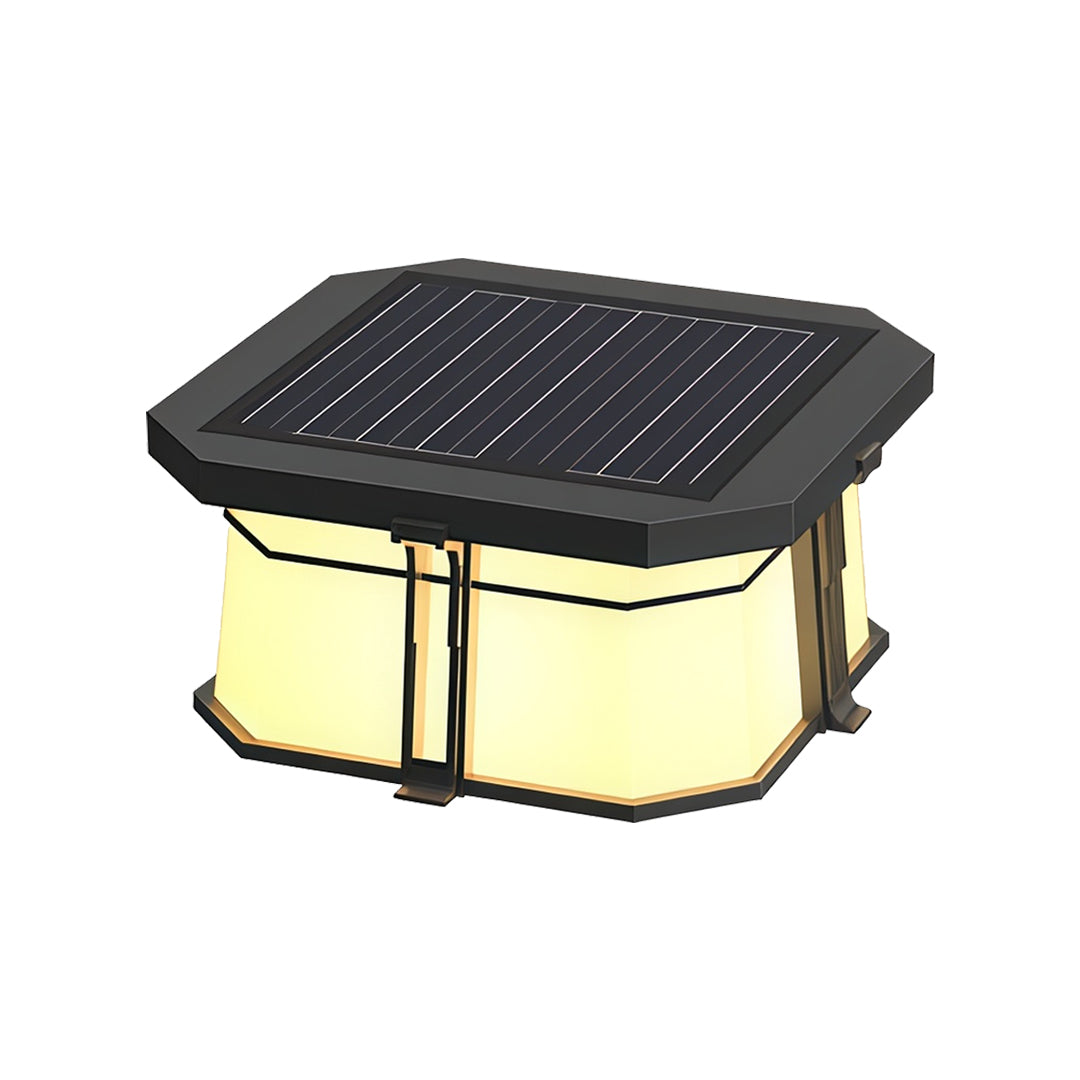 Contemporary outdoor wall lighting for pillar tops with modern square design and warm illuminated glass