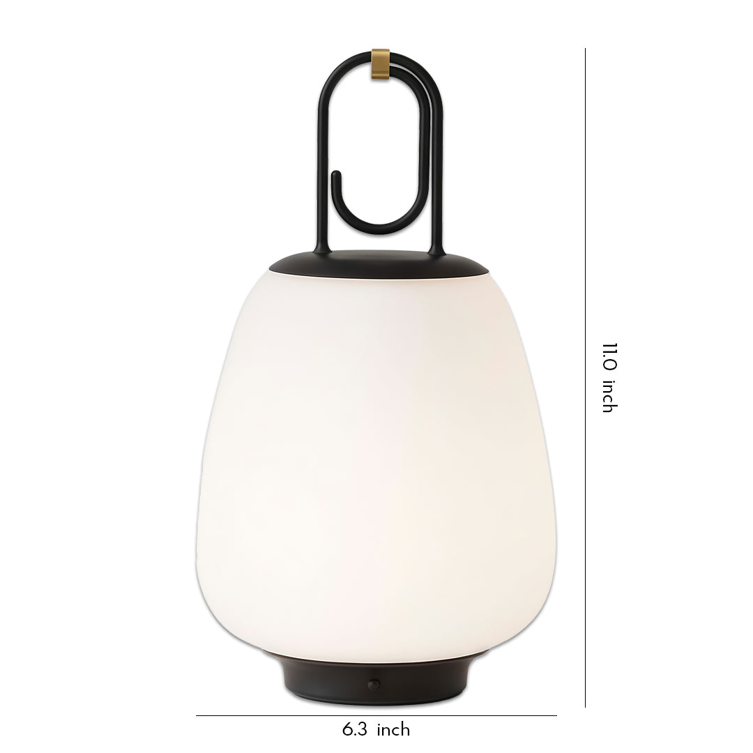 Contemporary outdoor wall lighting portable table lamp with frosted glass shade and black loop handle design