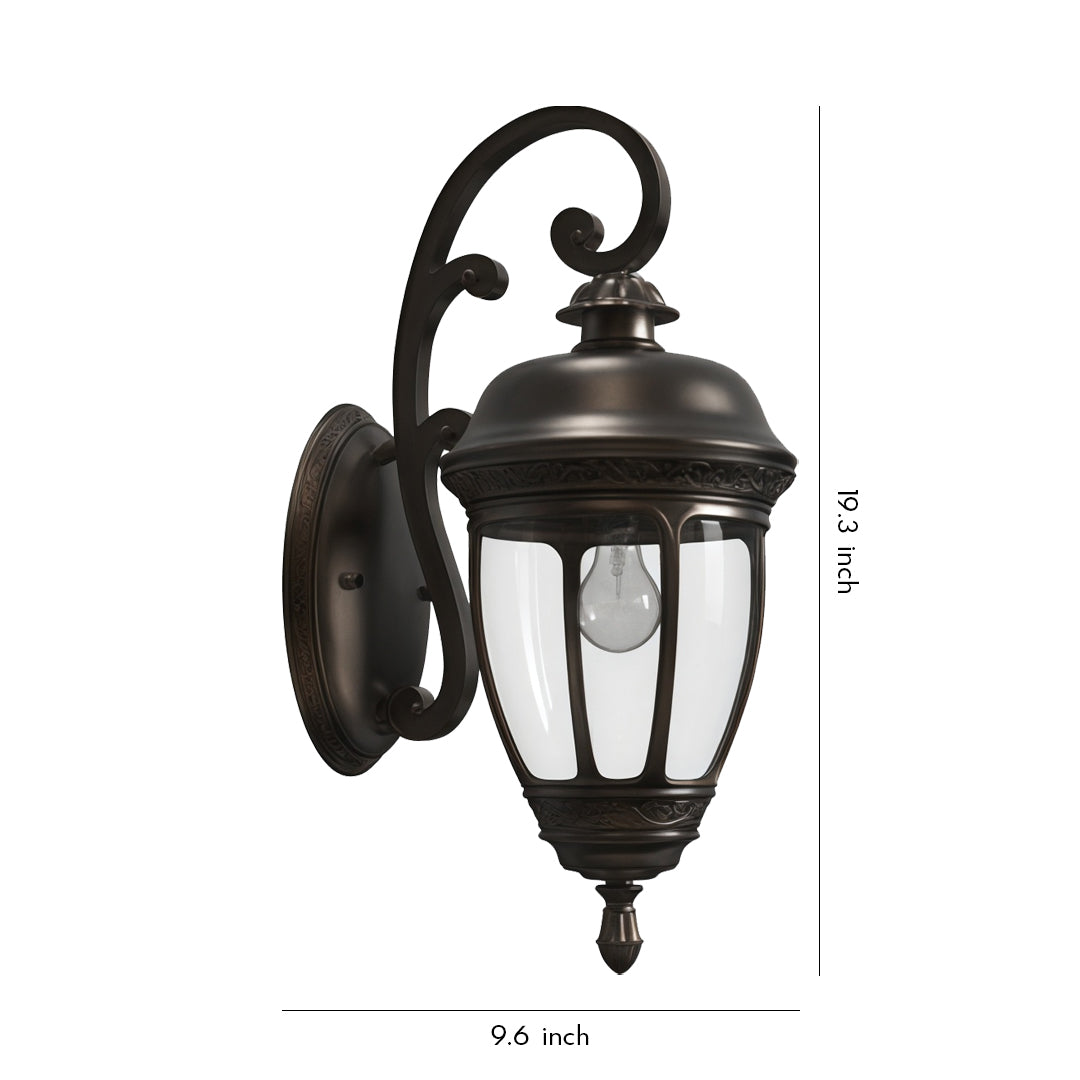 Contemporary outdoor wall lighting vintage sconce lamp with ornate black metal scrollwork and traditional lantern design