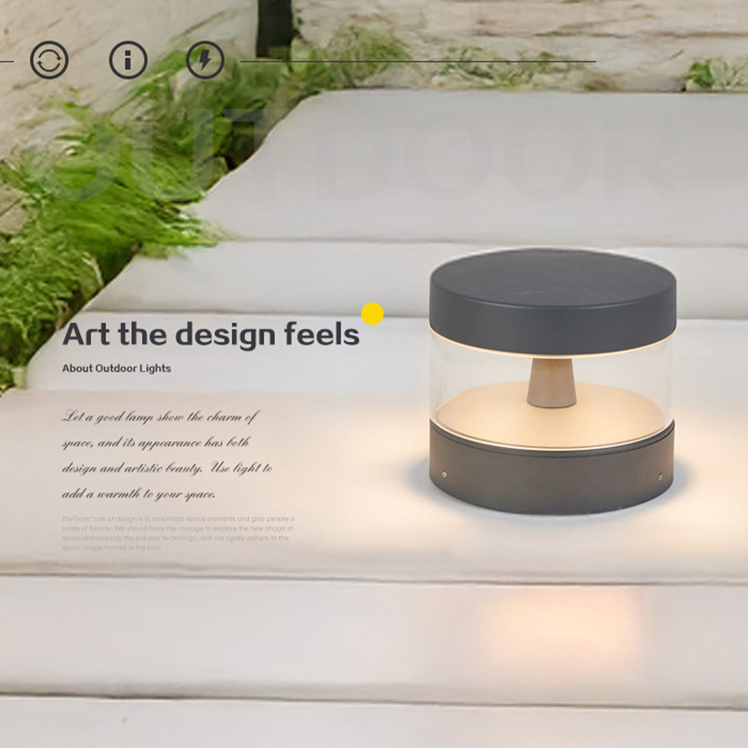 Contemporary path light product showcase displaying warm ambient lighting and sleek modern design features