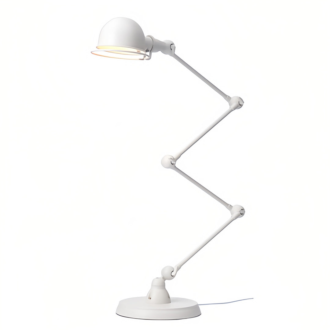 Contemporary reading floor lamp with white finish and flexible joints providing optimal positioning for living room use