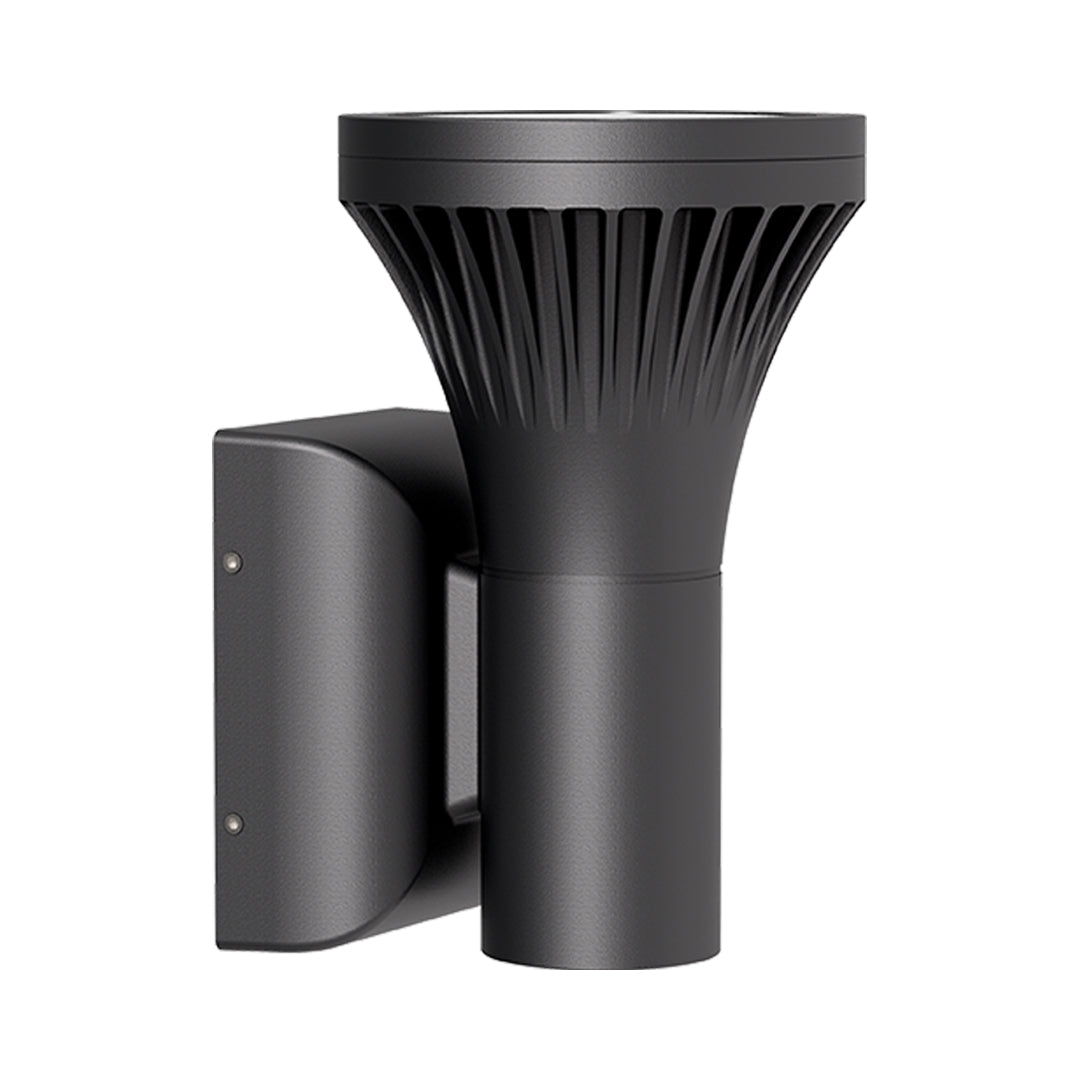 Contemporary reversed-funnel design Outdoor Wall Lighting Fixtures with a wide light dispersion opening.