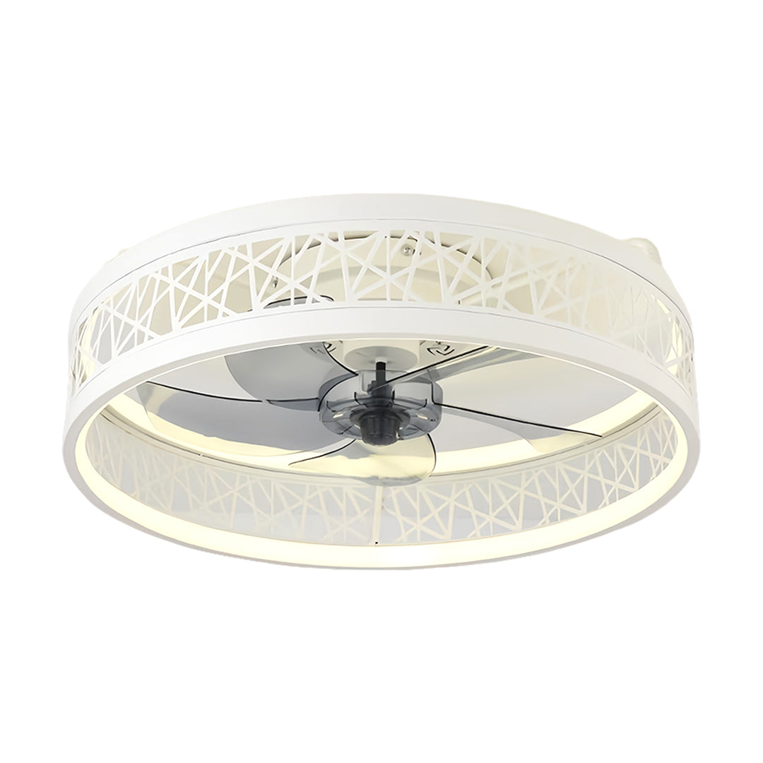 Contemporary round ceiling fan with light in white finish offering stylish ventilation and illumination