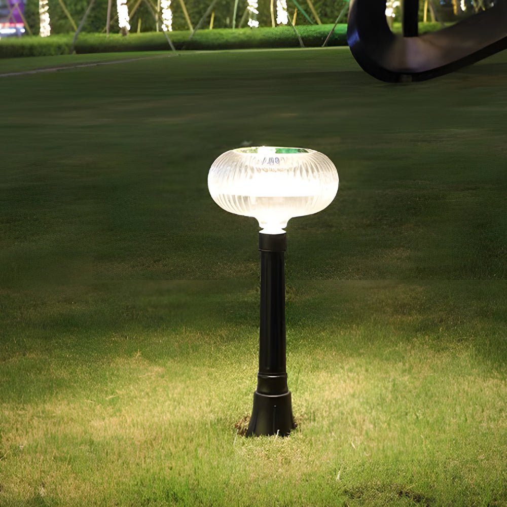 Contemporary Solar Lawn Light Metal Cylinder LED Light with Oval Acrylic Shade