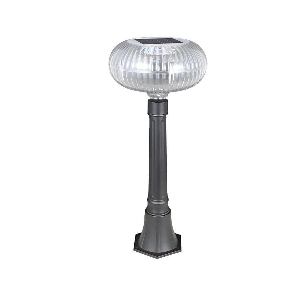 Contemporary Solar Lawn Light Metal Cylinder LED Light with Oval Acrylic Shade