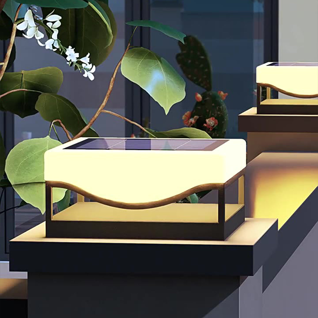 Contemporary solar fixture providing functional lighting for outdoor dining spaces