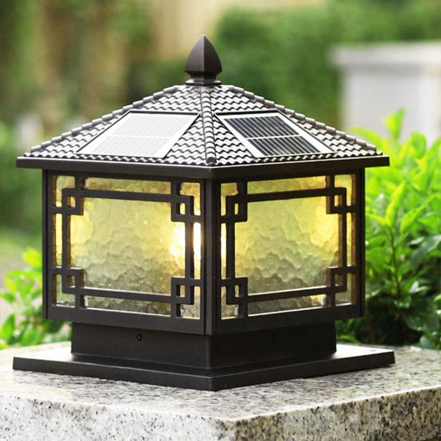 Contemporary square outdoor garden pillar light with geometric design and warm LED illumination for pathways