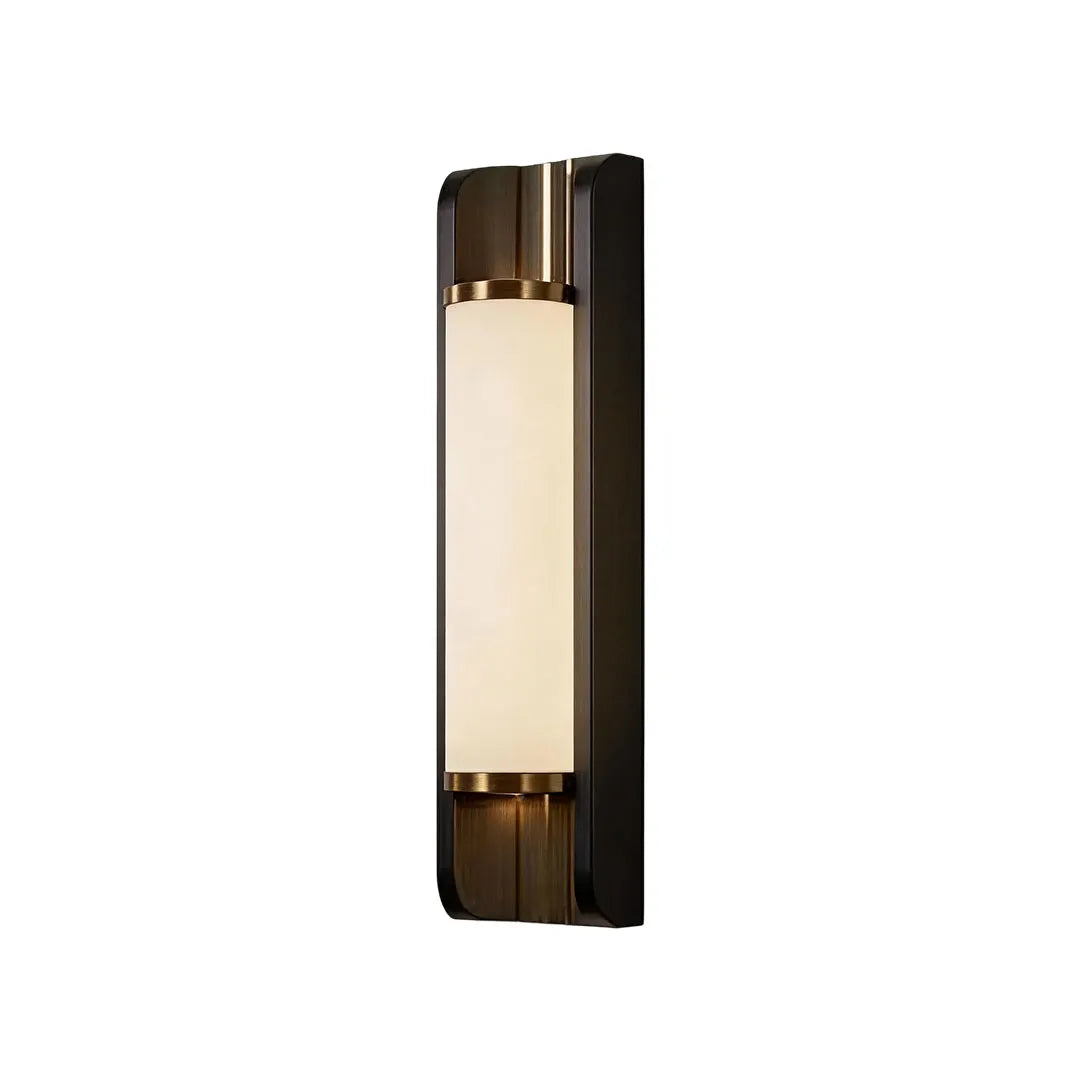 Contemporary up down outdoor wall sconce with slim vertical architectural design.