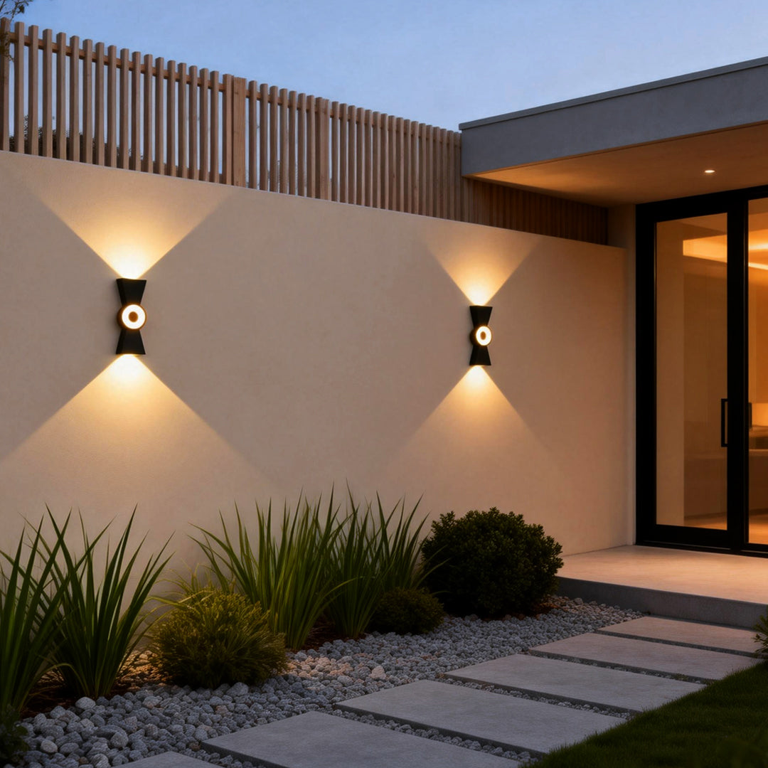 contemporary-up-down-wall-lights-modern-house-entrance-warm-directional-glow