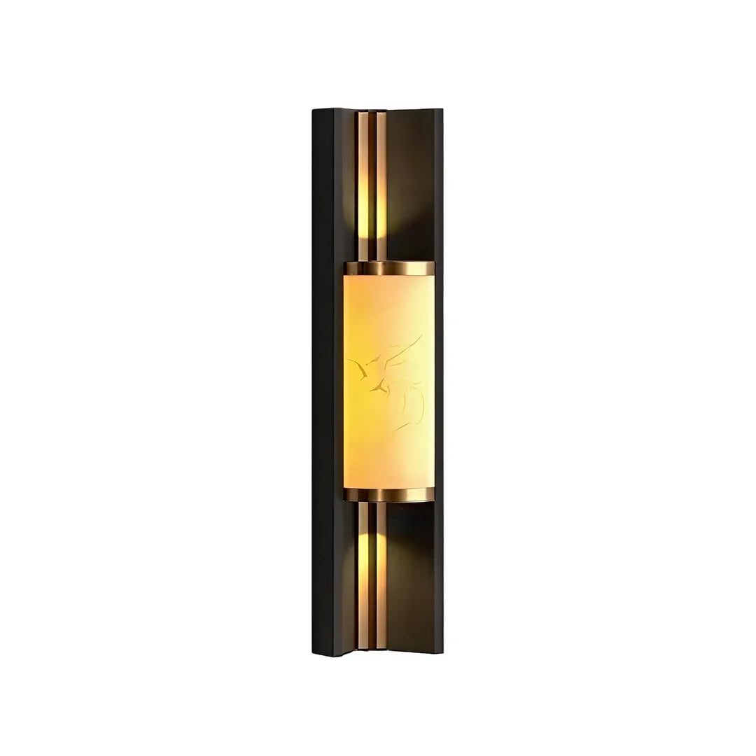 Contemporary wall light fixtures with a slim black frame and warm illuminated center panel.