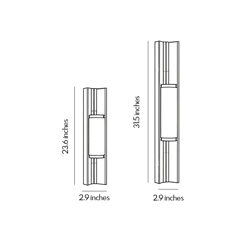 Contemporary wall light fixtures dimension guide showing two slim vertical sconce sizes for exterior walls.