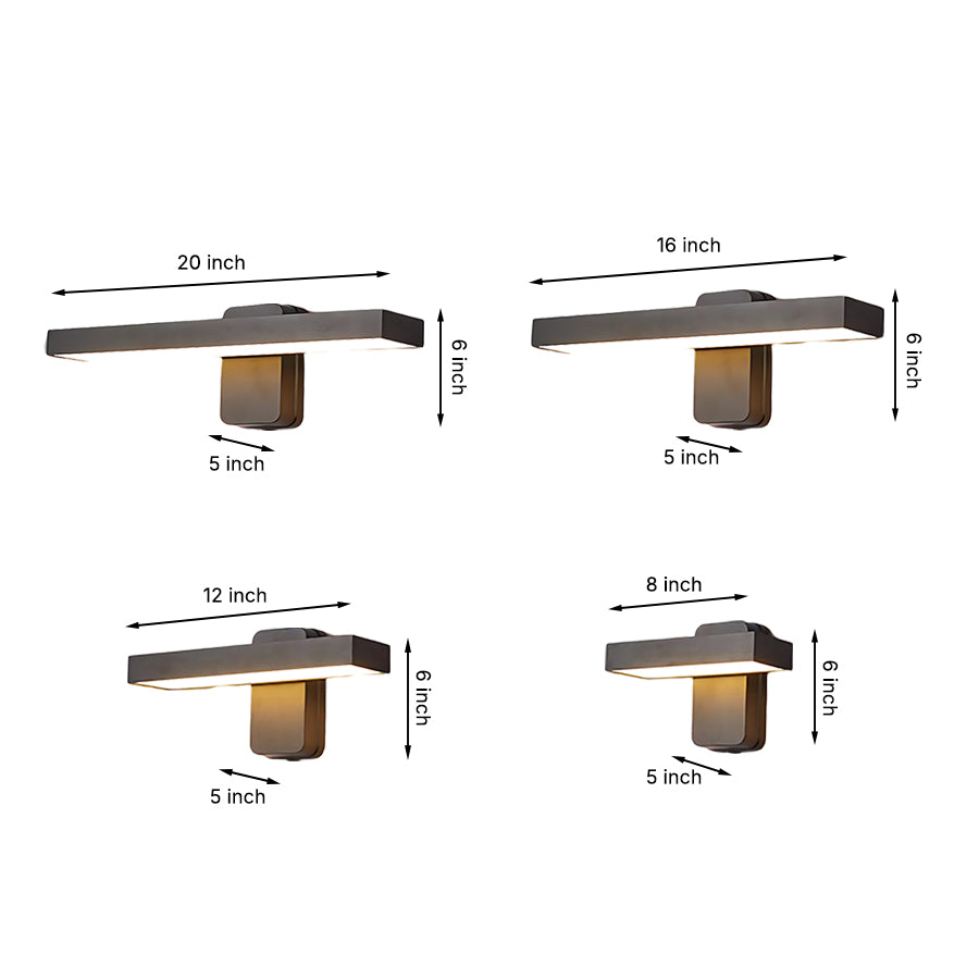 Technical specification drawing showing dimensions of contemporary wall light fixtures