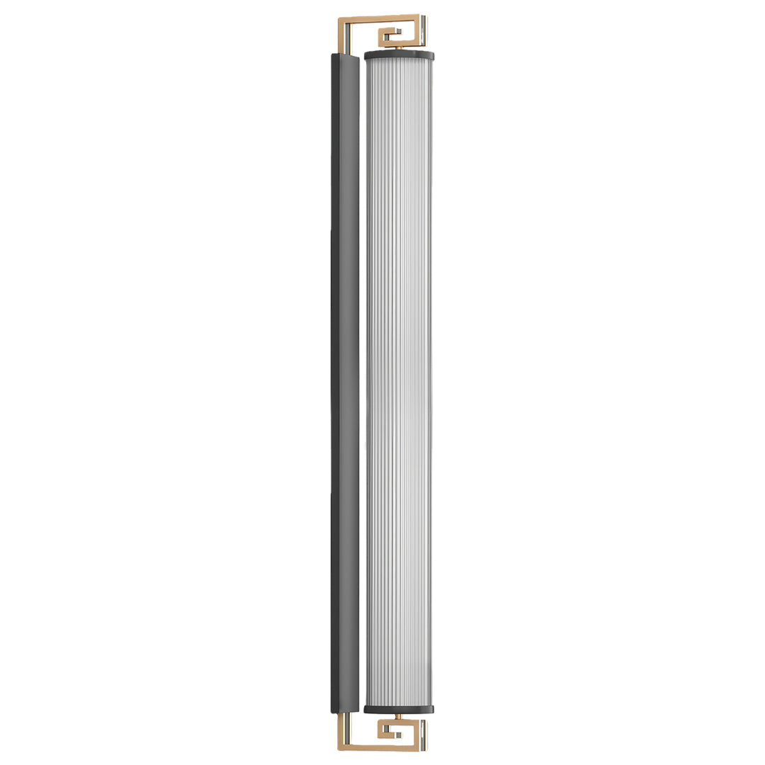 Contemporary wall mounted linear lighting with glass shade chandelier styling in medium vertical tube with integrated LED illumination.