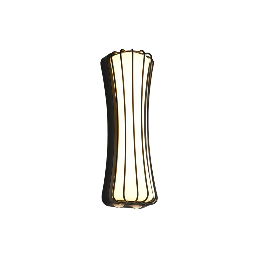 Contemporary wall up and down light with black frame and decorative warm LED diffuser design.