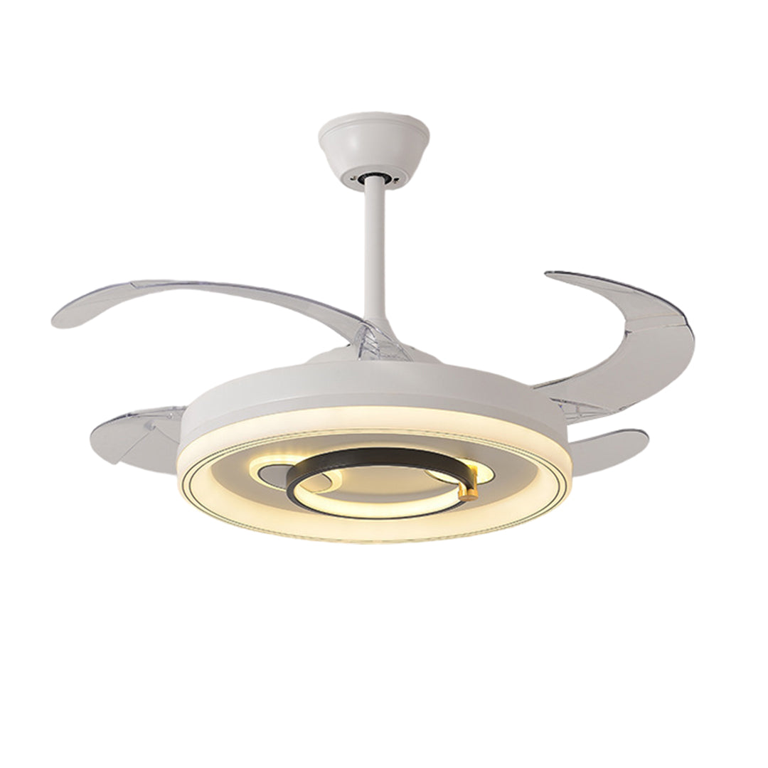 Contemporary white ceiling fans with light showcasing sleek retractable blades and LED illumination