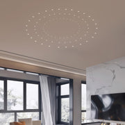 Contemporary white recessed glass shade chandelier light with subtle reflector design for ambient illumination.