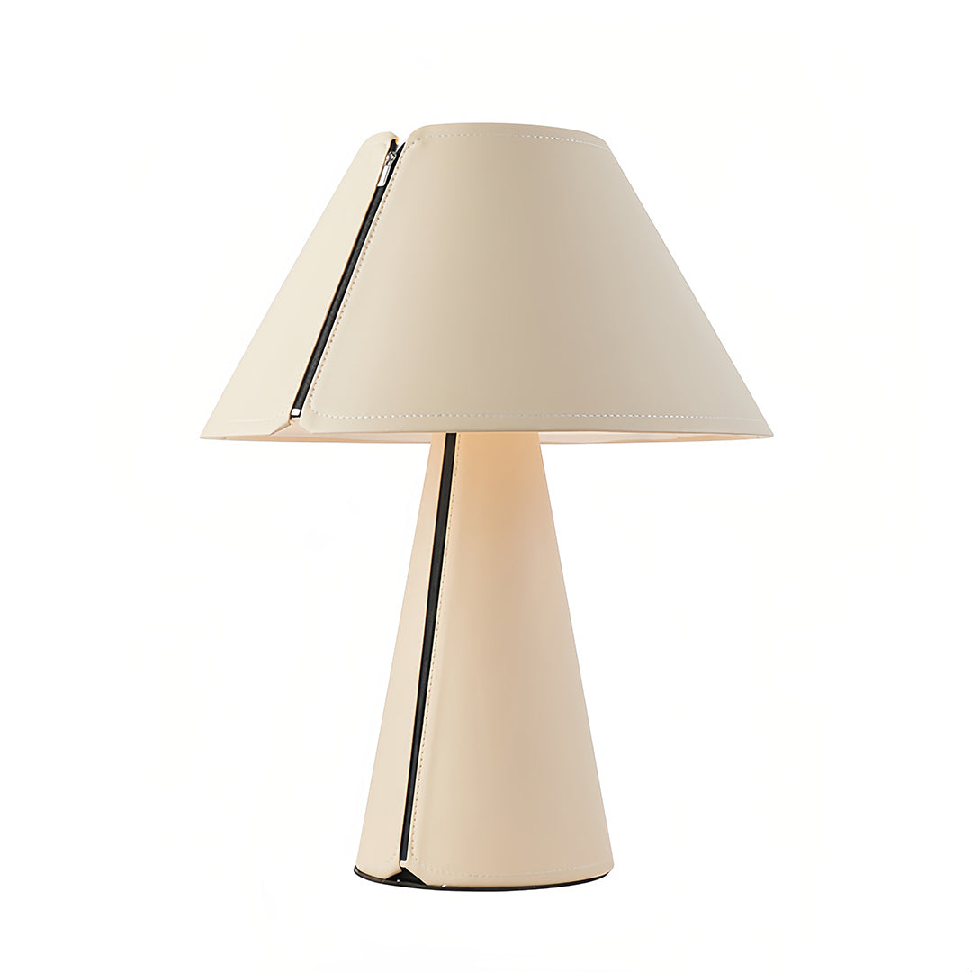 Contemporary white table lamp featuring clean lines and minimalist triangular design