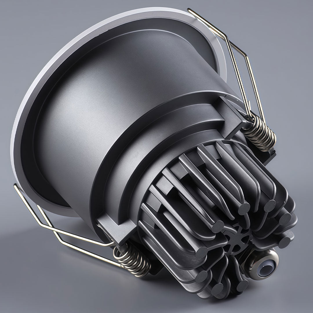 Professional recessed ceiling spotlights showing the internal fins for superior heat cooling.