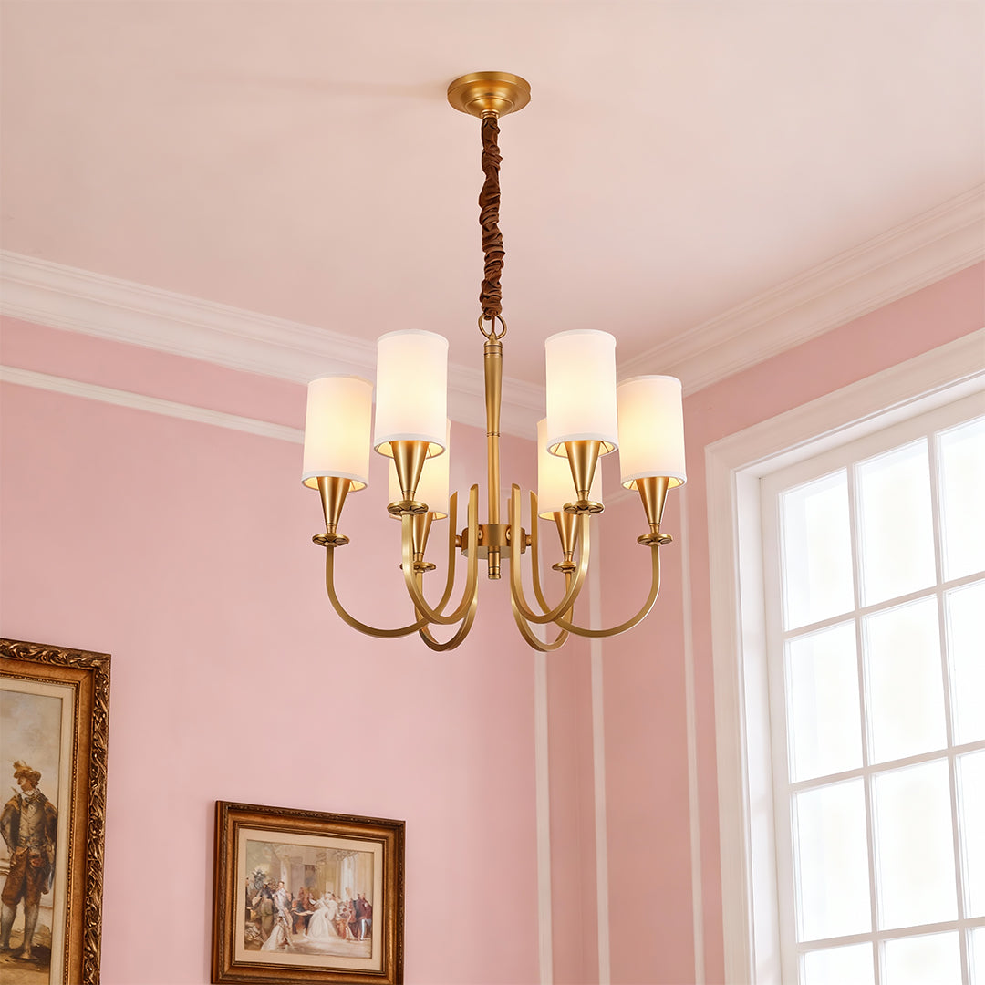 Copper chandelier modern enhancing romantic pink dining room with elegant decor