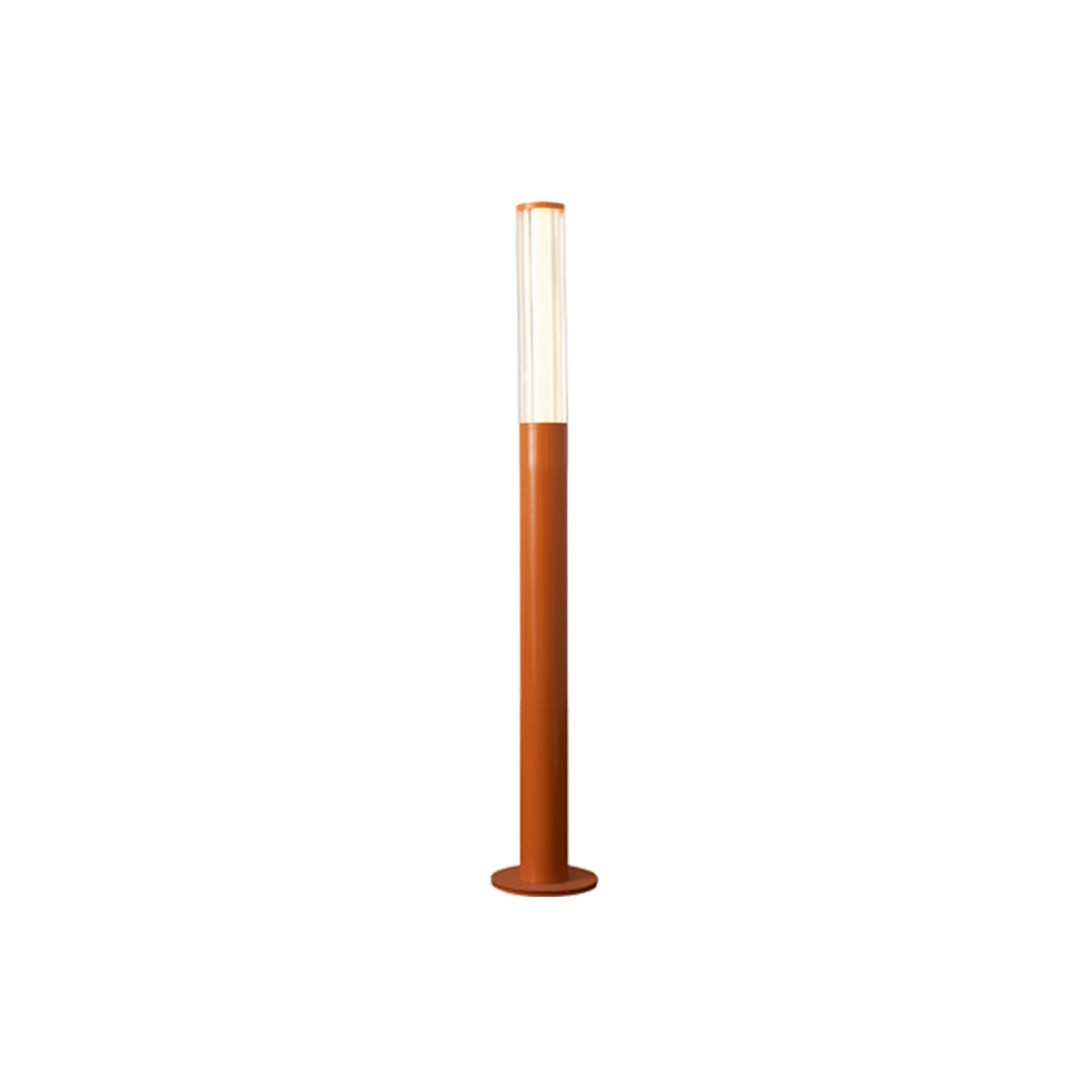 Mid-height copper-tone led bollard garden light with cylindrical minimalist form for modern landscaping.