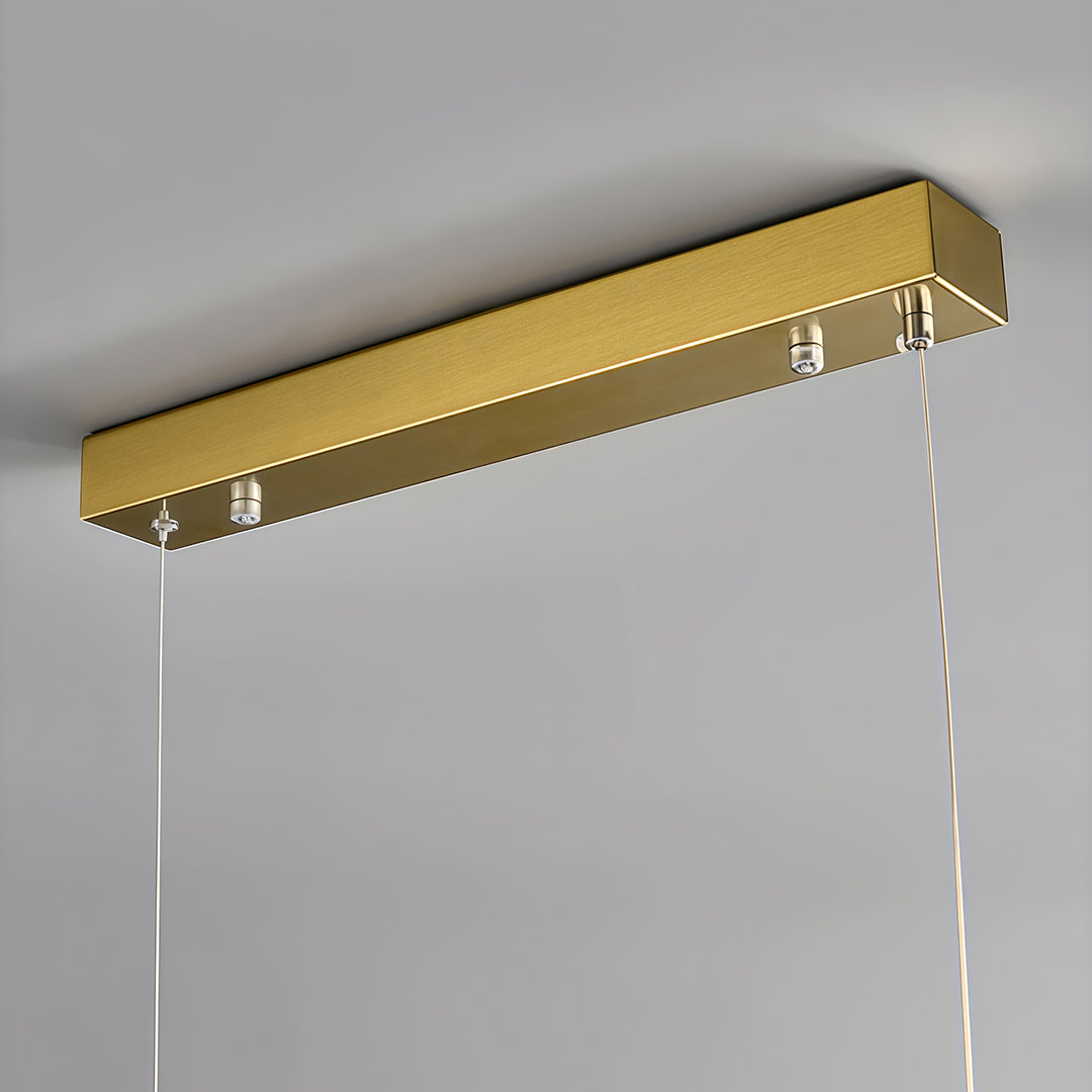 Illuminate your space with the copper metal pendant light featuring a sleek linear alabaster shade, adding a modern and stylish touch to any room.