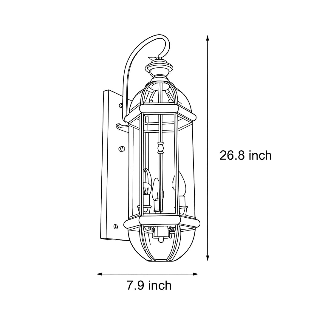 Copper outdoor wall sconce dimension drawing showing the fixture height and width measurements.