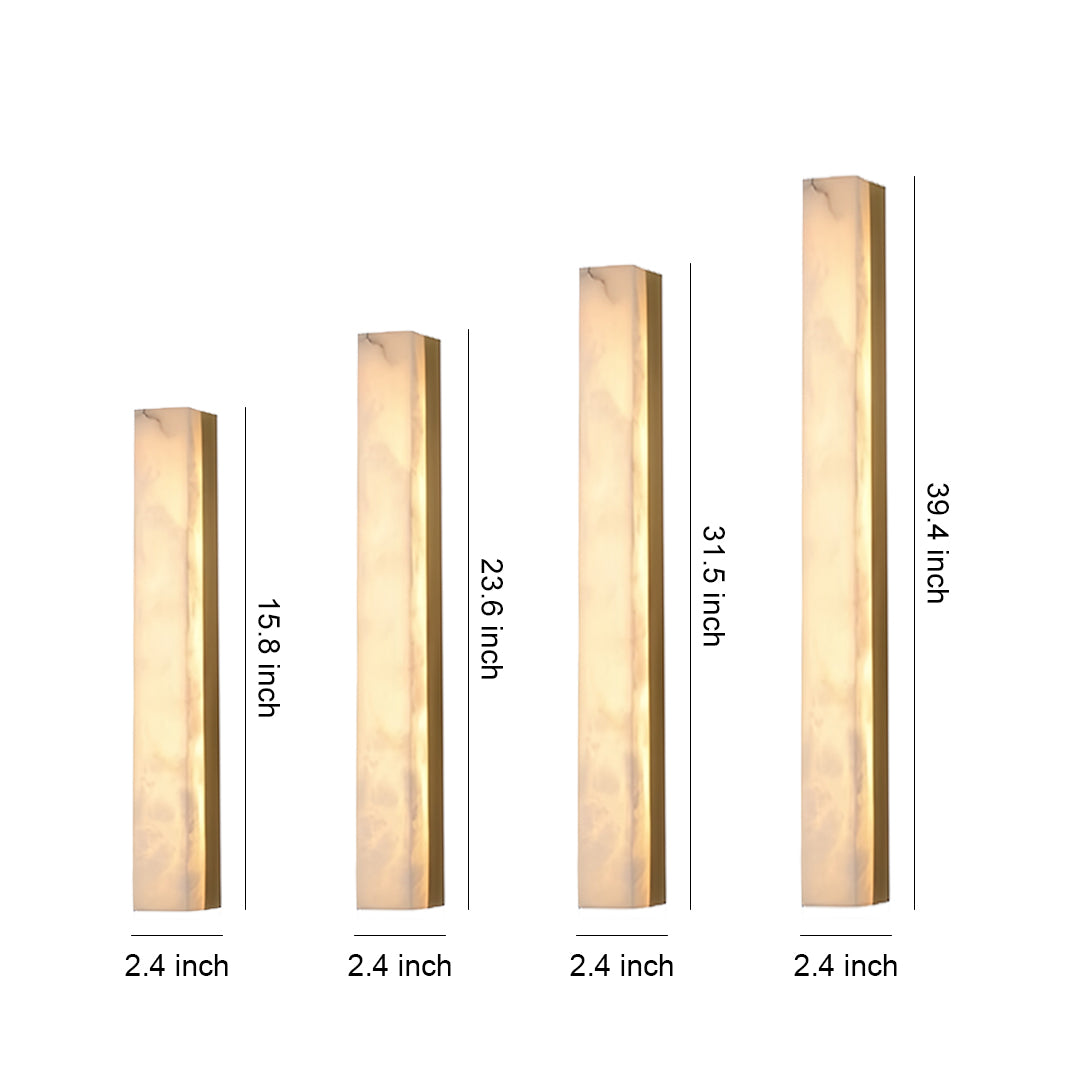 Modern copper sconce indoor lighting collection featuring four cylindrical wall-mounted fixtures in varying heights with warm wood finish