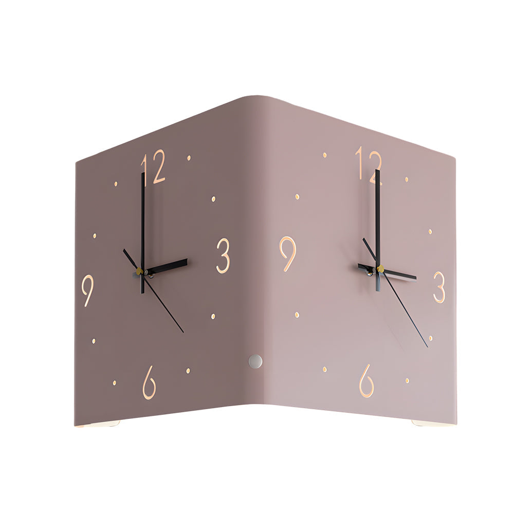 Mint green corner wall clock lamp with illuminated numbers