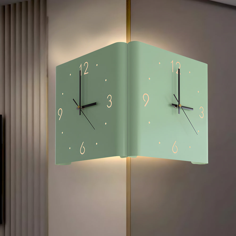 Modern corner wall clock lamp combining clock and wall light
