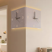 Modern corner wall clock lamp installed between two walls