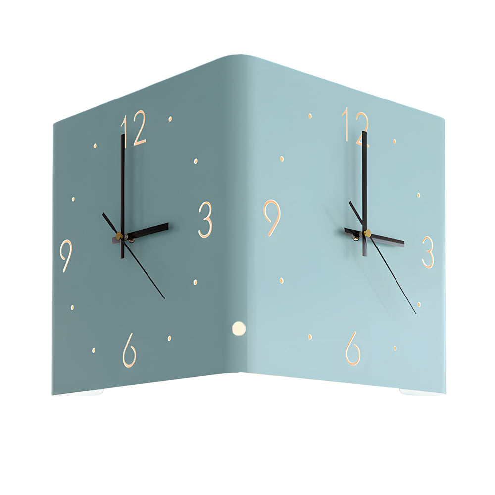 Corner wall clock lamp creating soft ambient lighting effect