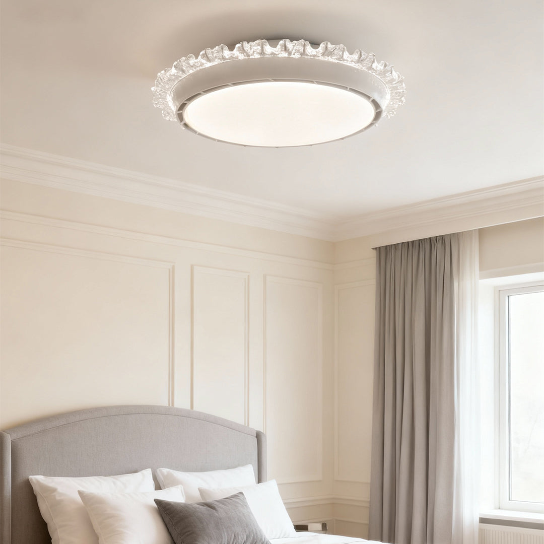 Contemporary white ceiling fan with light in a cozy living room, warm and inviting indoor fixture