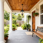 Outdoor porch pendant light in a cozy porch area, elegant and functional exterior lighting