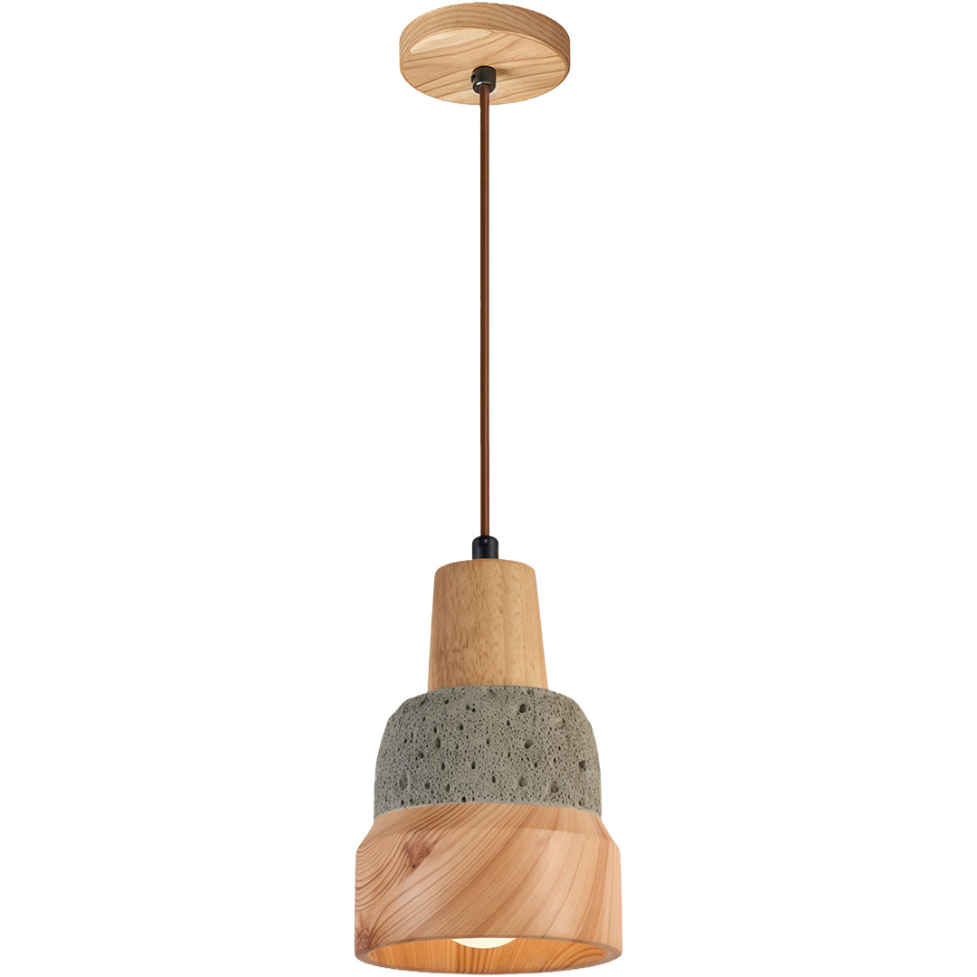 Elegant wood pendant light casting a warm glow with its unique woven shade design.