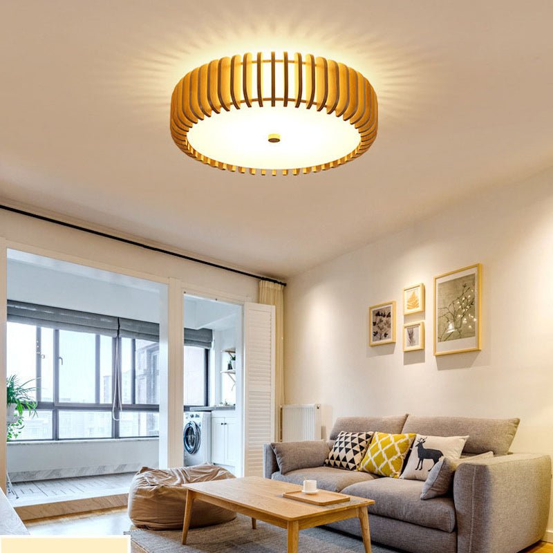 Creative Wood Round 3 Step Dimming LED Nordic Bedroom Ceiling Lights