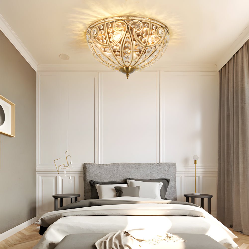 Crystal Adorned Roman Style Flush - mount Ceiling Fixture