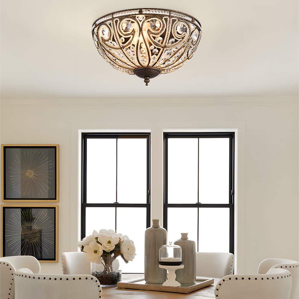 Crystal Adorned Roman Style Flush - mount Ceiling Fixture