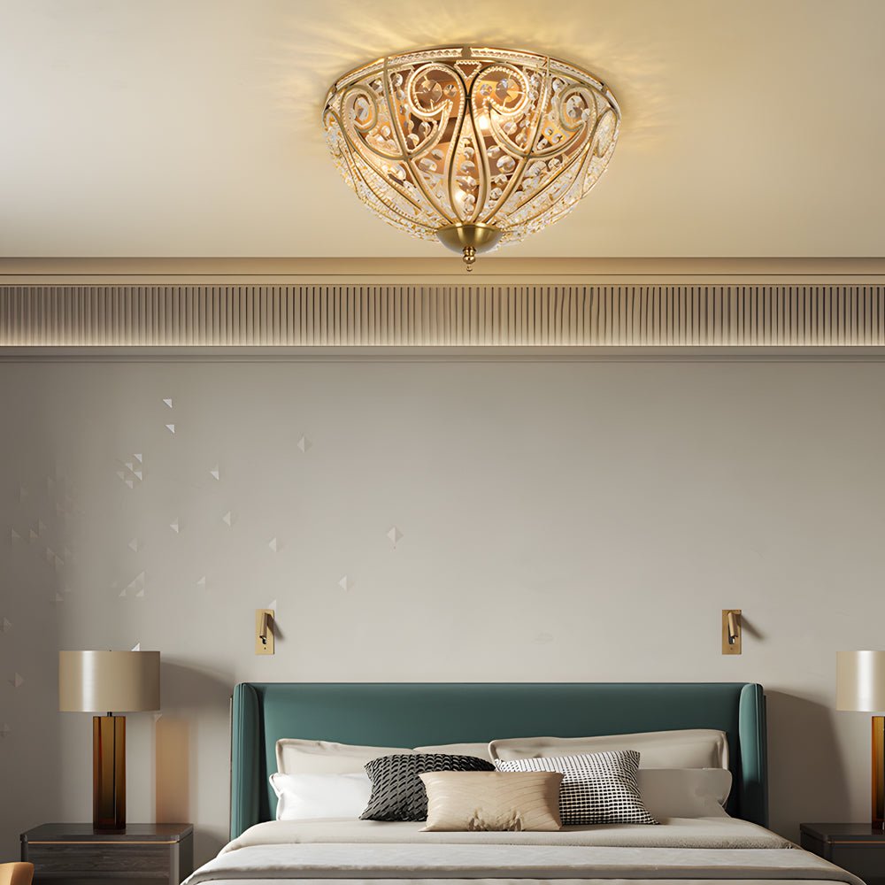 Crystal Adorned Roman Style Flush - mount Ceiling Fixture