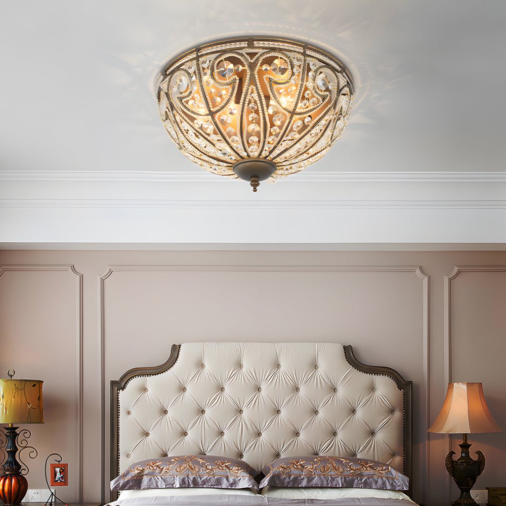 Crystal Adorned Roman Style Flush - mount Ceiling Fixture