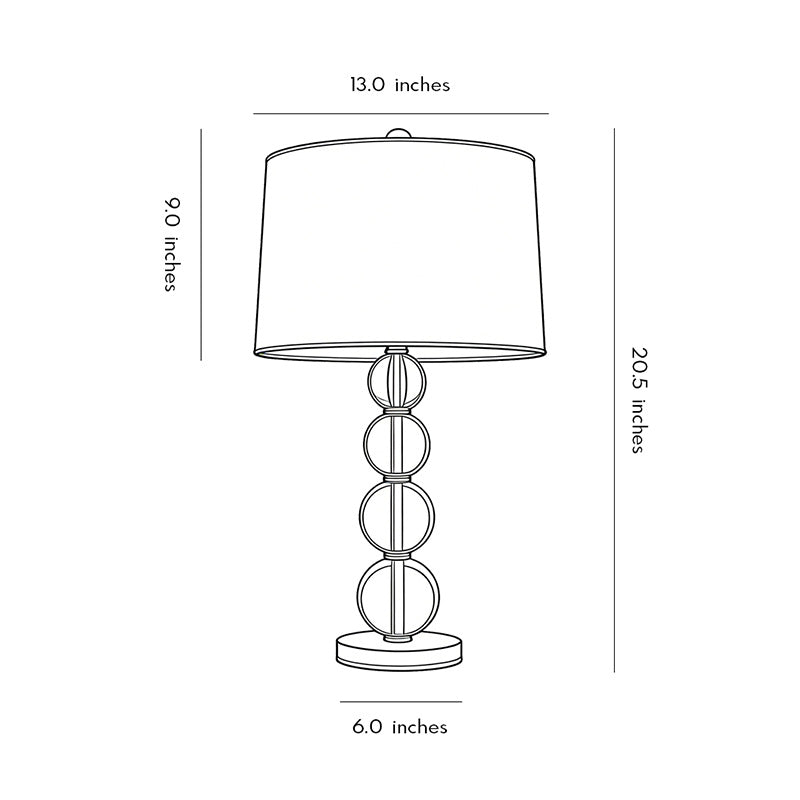 Crystal ball table lamp dimension diagram showing height and base width.