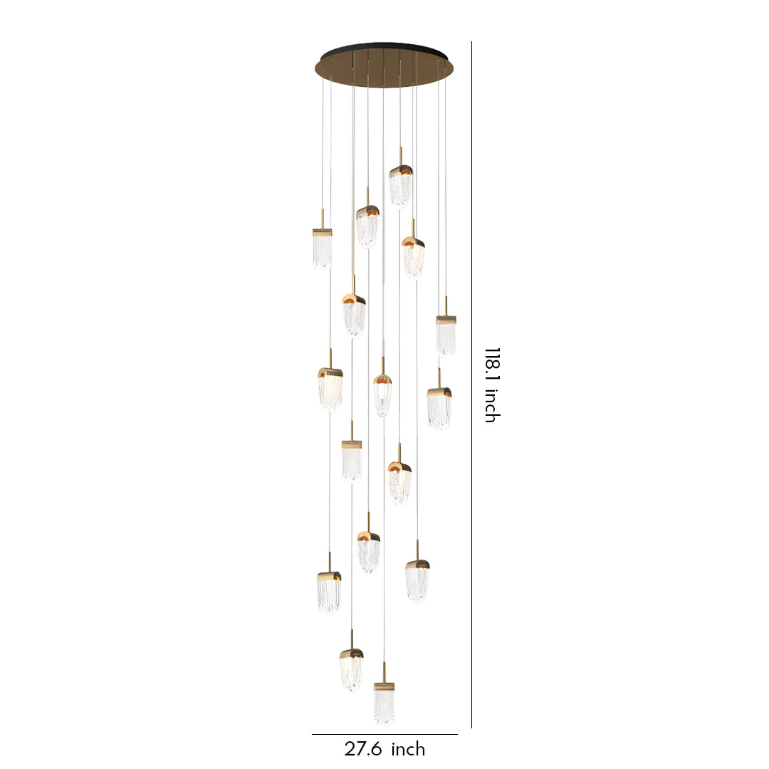 Crystal ceiling lights flush mount with cascading multi-pendant design featuring cube-shaped glass elements in brass finish