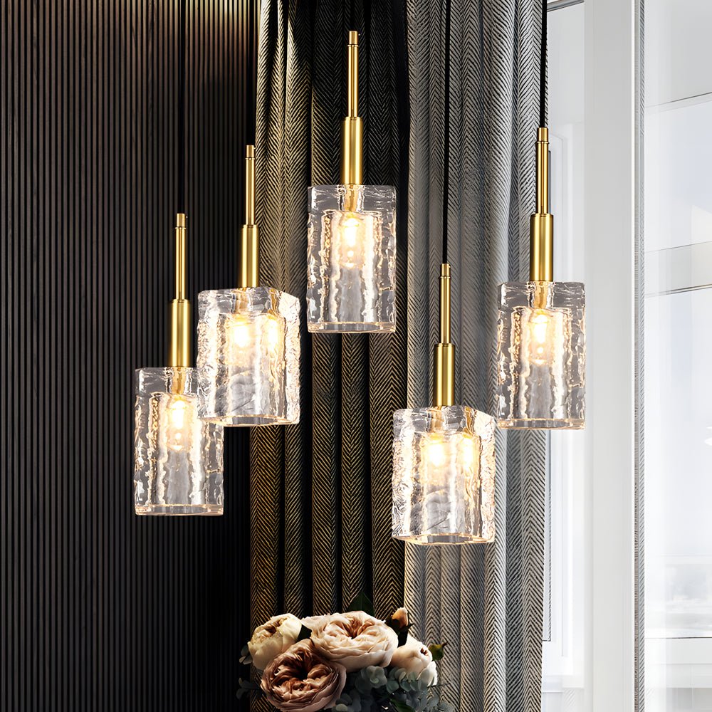 Crystal Cube Brass Pendant Light, 1 - Light Copper Rod Kitchen Island Lighting