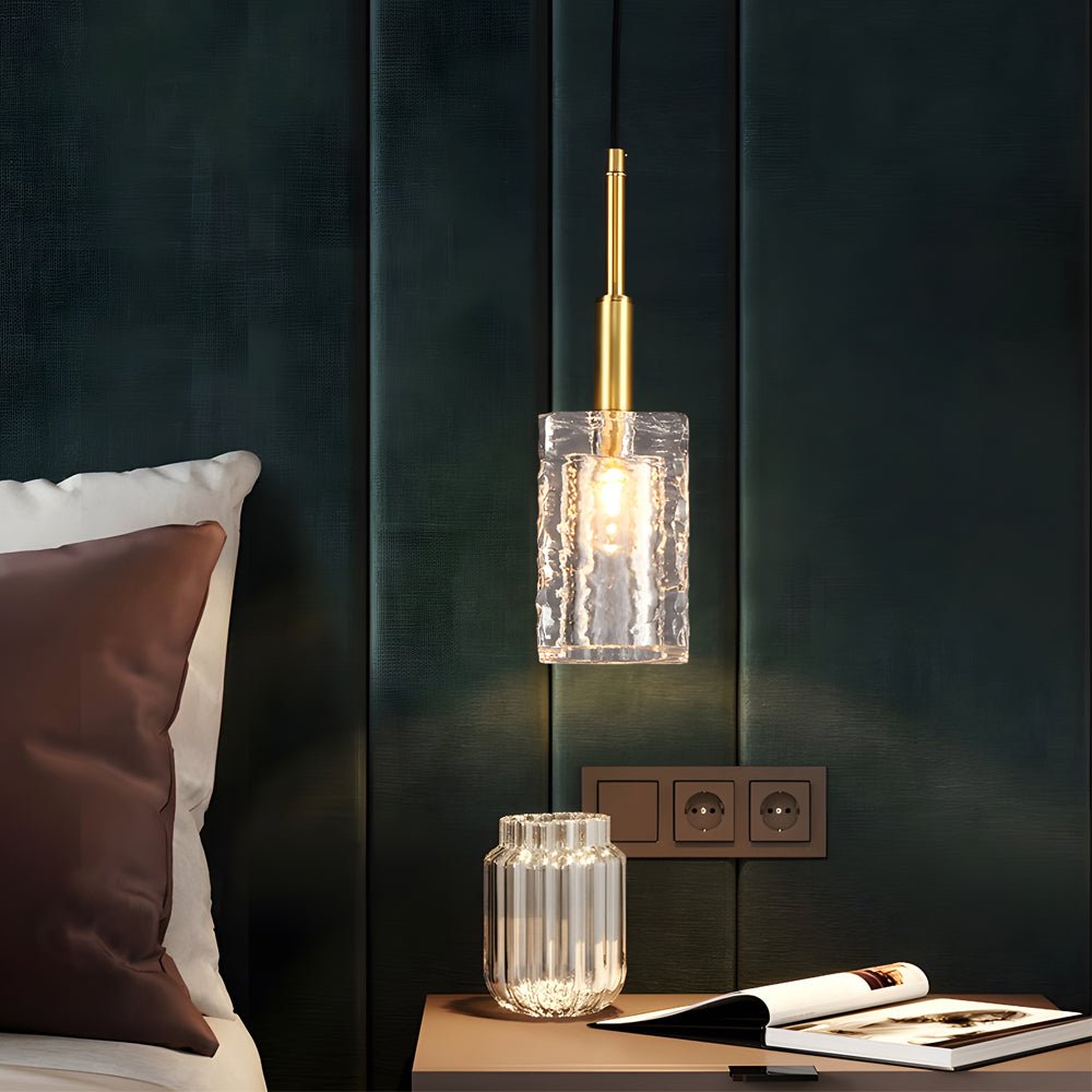 Crystal Cube Brass Pendant Light, 1 - Light Copper Rod Kitchen Island Lighting