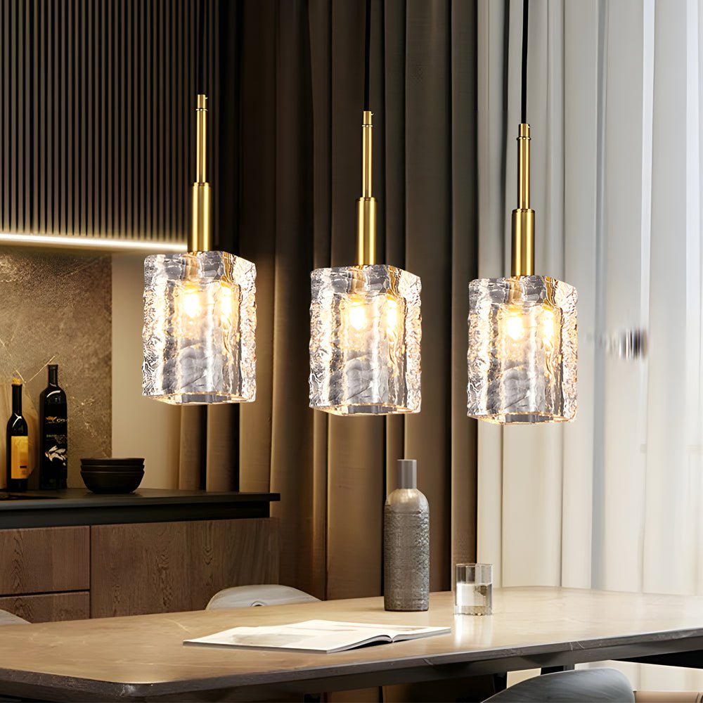 Crystal Cube Brass Pendant Light, 1 - Light Copper Rod Kitchen Island Lighting