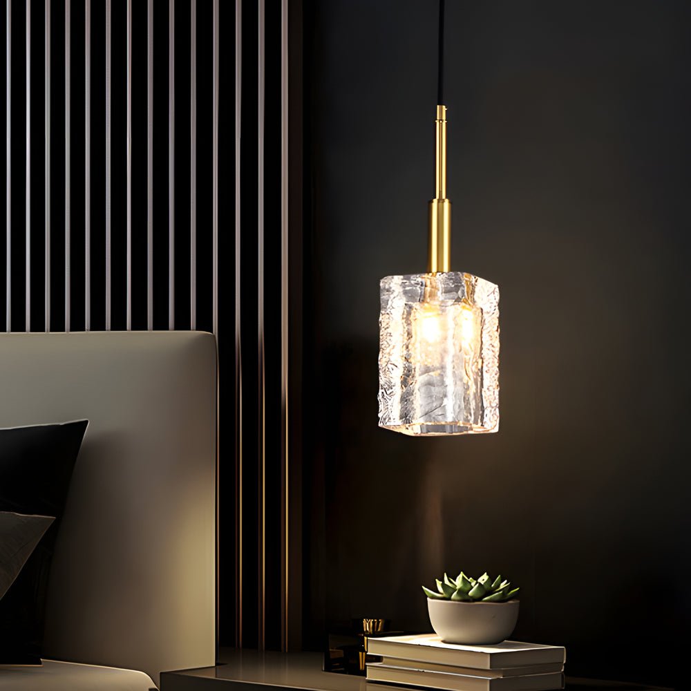 Crystal Cube Brass Pendant Light, 1 - Light Copper Rod Kitchen Island Lighting