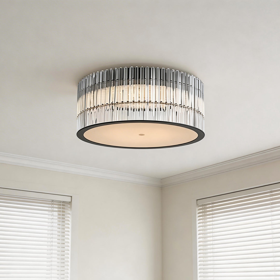 Elevate your interior with crystal flush mount ceiling lights round drum with prism rod, featuring stylish and energy-efficient LED illumination.
